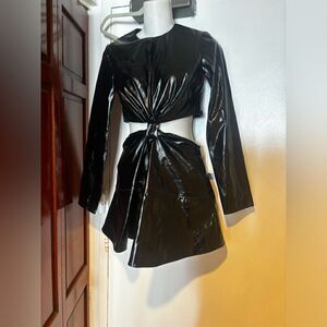 Jules kae runway faux leather cut out dress shiny glossy mini dress sexy new